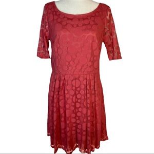 Lauren Conrad Peachy Pink Polka Dot Mesh Party Cocktail Dress Size 12